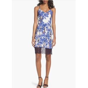 Adelyn Rae Blue and White Floral Slip Dress with Lace Trim